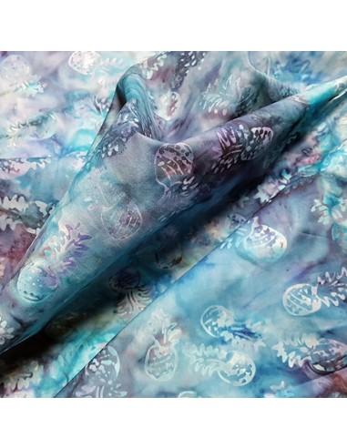Tissu, Batik Ananas, Bleu, Laize 112 cm, 100% Coton