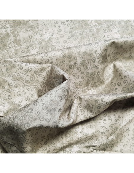 Tissu, Coton Patchwork Fantaisie, Vert Clair-Taupe, Laize 112 cm, 100% Coton