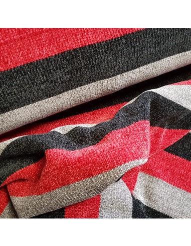 Tissu, Lainage Rayures, Rouge Noir Gris, Laize 150 cm, 100% Polyester