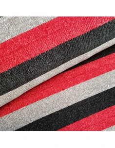 Tissu, Lainage Rayures, Rouge Noir Gris, Laize 150 cm, 100% Polyester