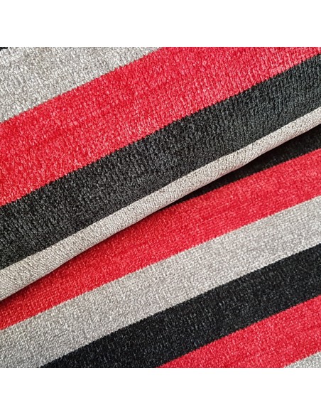 Tissu, Lainage Rayures, Rouge Noir Gris, Laize 150 cm, 100% Polyester