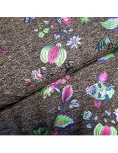 Tissu, Jersey Fleuri Japonais Brillant, Gris, Laize 150 cm, Polyester Coton Spandex Oeko-Tex