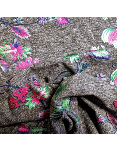 Tissu, Jersey Fleuri Japonais Brillant, Gris, Laize 150 cm, Polyester Coton Spandex Oeko-Tex