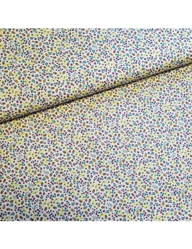Tissu, Popeline de Coton Fleurie Digitale, Multicolore, Laize 150 cm, 100% Coton 75g/m²