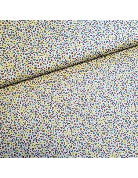 Tissu, Popeline de Coton Fleurie Digitale, Multicolore, Laize 150 cm, 100% Coton 75g/m²