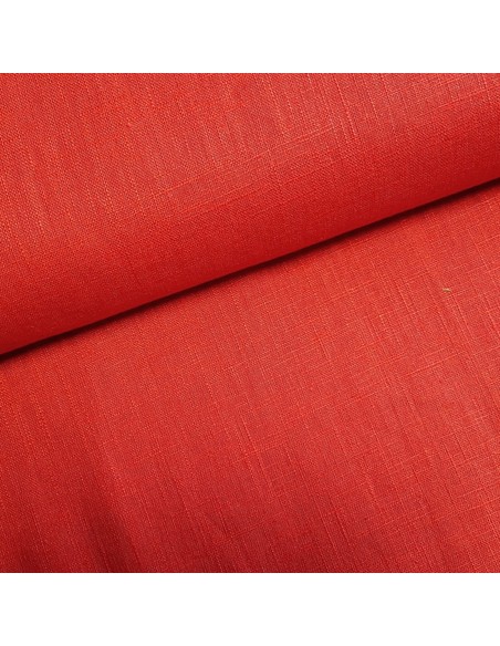 Tissu, Lin Lavé Uni, Rouge Carmin, Laize 140 cm, 100% Lin 322g/m²