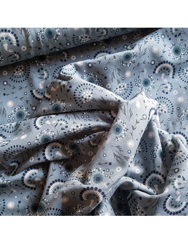 Tissu, Jersey de Coton Imprimé, Pissenlits Bleu Jeans, Laize 150 cm, Coton Stretch Oeko-Tex