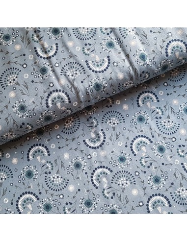 Tissu, Jersey de Coton Imprimé, Pissenlits Bleu Jeans, Laize 150 cm, Coton Stretch Oeko-Tex