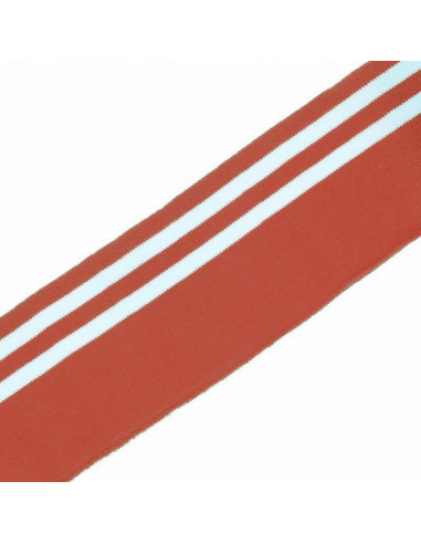 Bande bord-côte, À deux bandes blanches, Terracotta, 135 cm x 70 mm, Coton/Élasthanne