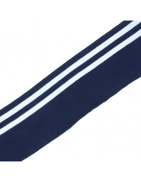 Bande bord-côte, À deux bandes blanches, Bleu marine, 135 cm x 70 mm, Coton/Élasthanne