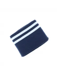 Bande bord-côte, À deux bandes blanches, Bleu marine, 135 cm x 70 mm, Coton/Élasthanne