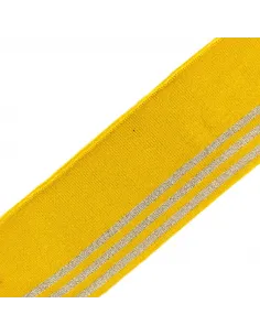 Bande bord-côte, À trois bandes dorées, Moutarde, 135 cm x 70 mm, Coton/Élasthanne/Lurex 2