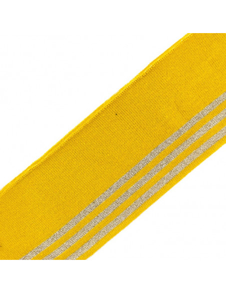 Bande bord-côte, À trois bandes dorées, Moutarde, 135 cm x 70 mm, Coton/Élasthanne/Lurex
