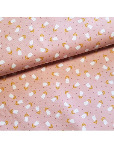 Tissu, Velours Milleraies Fleuri, Rose, Laize 145 cm, 100% Coton 210g/ml