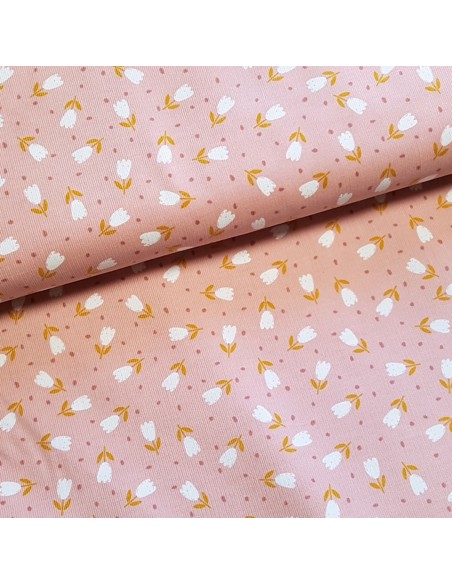 Tissu, Velours Milleraies Fleuri, Rose, Laize 145 cm, 100% Coton 210g/ml