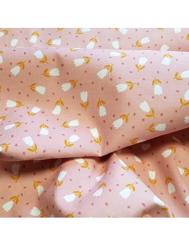 Tissu, Velours Milleraies Fleuri, Rose, Laize 145 cm, 100% Coton 210g/ml