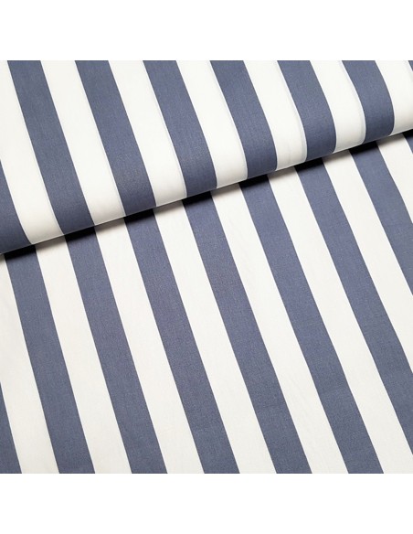 Tissu, Popeline de Coton Rayée, Gris et Blanc, Laize 150 cm, 100% Coton 195g/m²