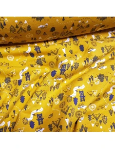 Tissu, Sweat Ours Chasseur, Jaune Moutarde, Laize 150 cm, Coton Bio Oeko-Tex 2