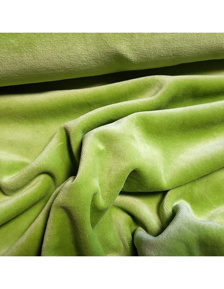 Tissu, Velours Nicky Uni, Vert Pomme, Laize 150 cm, 100% Coton
