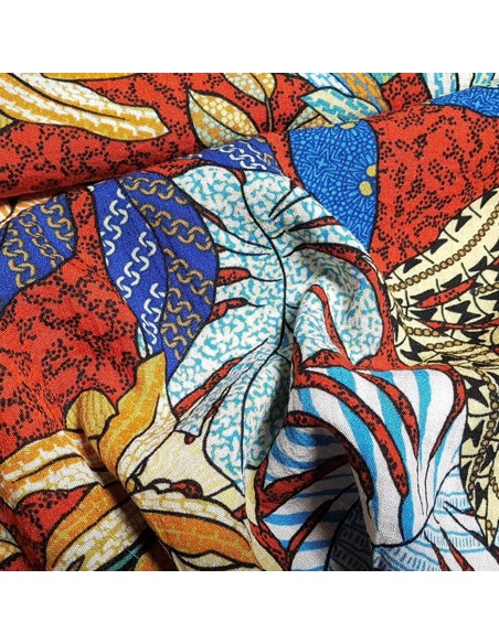 Tissu, Fleuri Style Wax, Terracota, Laize 150 cm, 92% Viscose 8% Polyamide