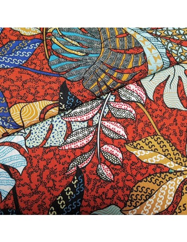 Tissu, Fleuri Style Wax, Terracota, Laize 150 cm, 92% Viscose 8% Polyamide