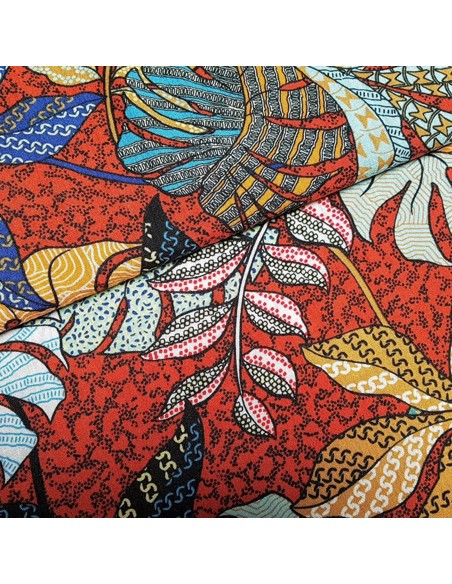 Tissu, Fleuri Style Wax, Terracota, Laize 150 cm, 92% Viscose 8% Polyamide