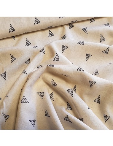 Tissu, Lin Viscose à Triangles Géométriques, Beige, Laize 135 cm, 55% Lin 45% Viscose