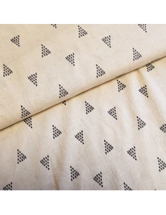 Tissu, Lin Viscose à Triangles Géométriques, Beige, Laize 135 cm, 55% Lin 45% Viscose