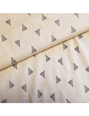 Tissu, Lin Viscose à Triangles Géométriques, Beige, Laize 135 cm, 55% Lin 45% Viscose