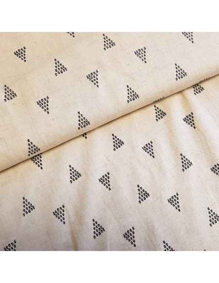 Tissu, Lin Viscose à Triangles Géométriques, Beige, Laize 135 cm, 55% Lin 45% Viscose