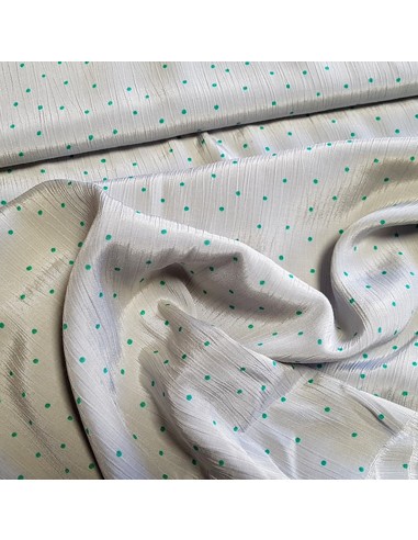 Tissu, Crêpe de Viscose Froissée à Pois, Gris et Vert, Laize 150 cm, 100% Viscose