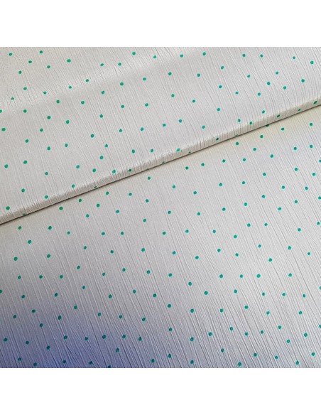 Tissu, Crêpe de Viscose Froissée à Pois, Gris et Vert, Laize 150 cm, 100% Viscose