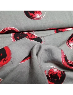 Tissu, Viscose Imprimée Bulles, Gris et Rouge, Laize 150 cm, 100% Viscose 2
