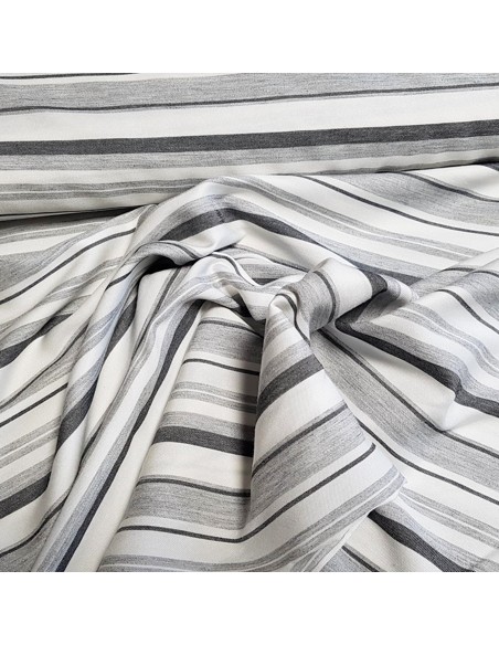 Tissu, Rayures, Blanc et Gris, Laize 150 cm, 72% Viscose 28% Polyester