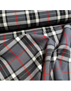 Tissu, Tartan Écossais Classique, Gris Anthracite et Perle, Laize 150 cm, Viscose, Polyester et Spandex 2