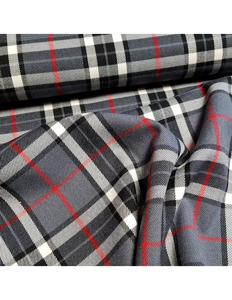 Tissu, Tartan Écossais Classique, Gris Anthracite et Perle, Laize 150 cm, Viscose, Polyester et Spandex