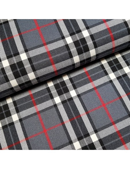 Tissu, Tartan Écossais Classique, Gris Anthracite et Perle, Laize 150 cm, Viscose, Polyester et Spandex