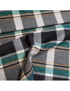 Tissu, Style Madras, Vert & Gris, Laize 150 cm, 50% Polyester 30% Lin 20% Viscose 2