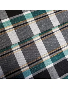 Tissu, Style Madras, Vert & Gris, Laize 150 cm, 50% Polyester 30% Lin 20% Viscose