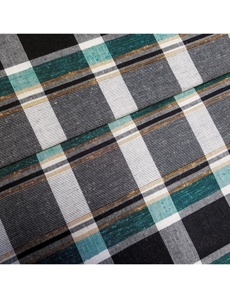 Tissu, Style Madras, Vert & Gris, Laize 150 cm, 50% Polyester 30% Lin 20% Viscose