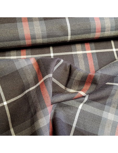 Tissu, Tartan Écossais à Carreaux, Gris Anthracite, Laize 150 cm, Polyester Viscose Spandex
