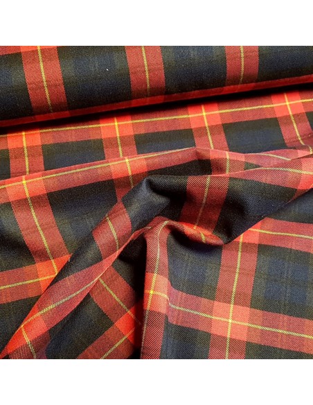Tissu, Tartan Écossais Classique, Rouge, Noir et Vert, Laize 150 cm, Polyester, Viscose et Spandex