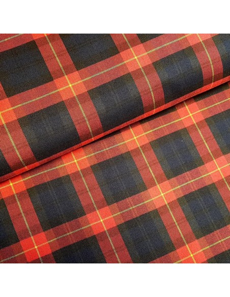 Tissu, Tartan Écossais Classique, Rouge, Noir et Vert, Laize 150 cm, Polyester, Viscose et Spandex