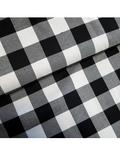 Tissu, Tartan Écossais à Carreaux, Noir et Blanc, Laize 150 cm, Polyester Viscose Spandex