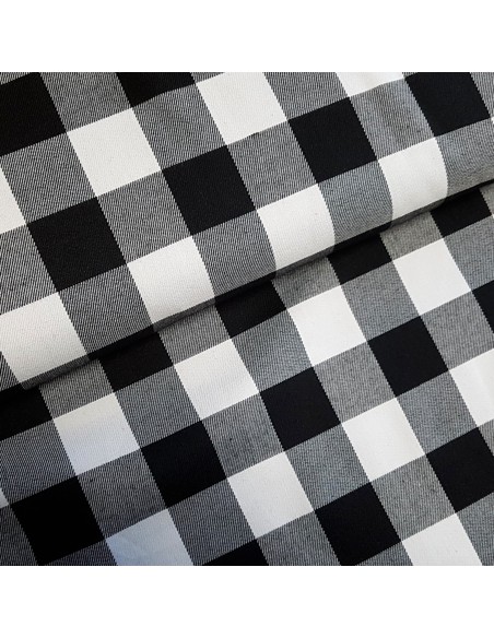 Tissu, Tartan Écossais à Carreaux, Noir et Blanc, Laize 150 cm, Polyester Viscose Spandex