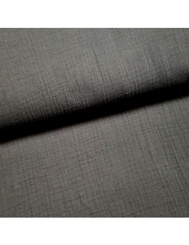 Tissu, Double Gaze Unie, Noire, Laize 132 cm, 100% Coton 123g/m²
