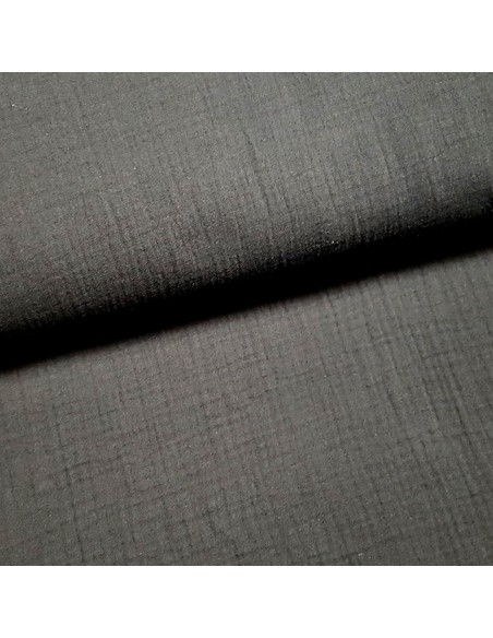 Tissu, Double Gaze Unie, Noire, Laize 132 cm, 100% Coton 123g/m²
