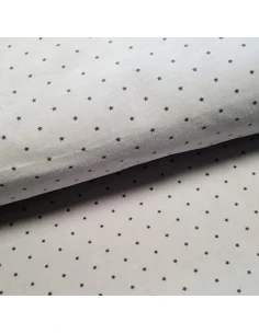 Tissu, Velours Nicky Étoiles, Gris Étoiles Noires, Laize 155 cm, 80% Coton 20% Polyester