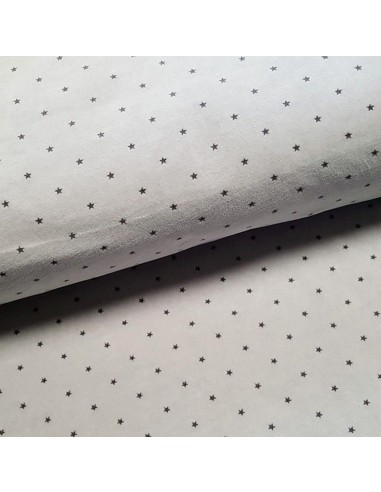 Tissu, Velours Nicky Étoiles, Gris Étoiles Noires, Laize 155 cm, 80% Coton 20% Polyester
