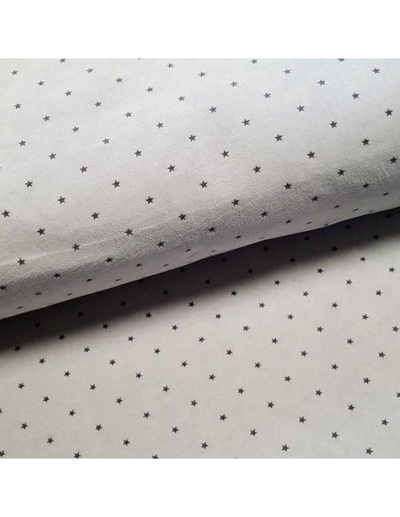 Tissu, Velours Nicky Étoiles, Gris Étoiles Noires, Laize 155 cm, 80% Coton 20% Polyester